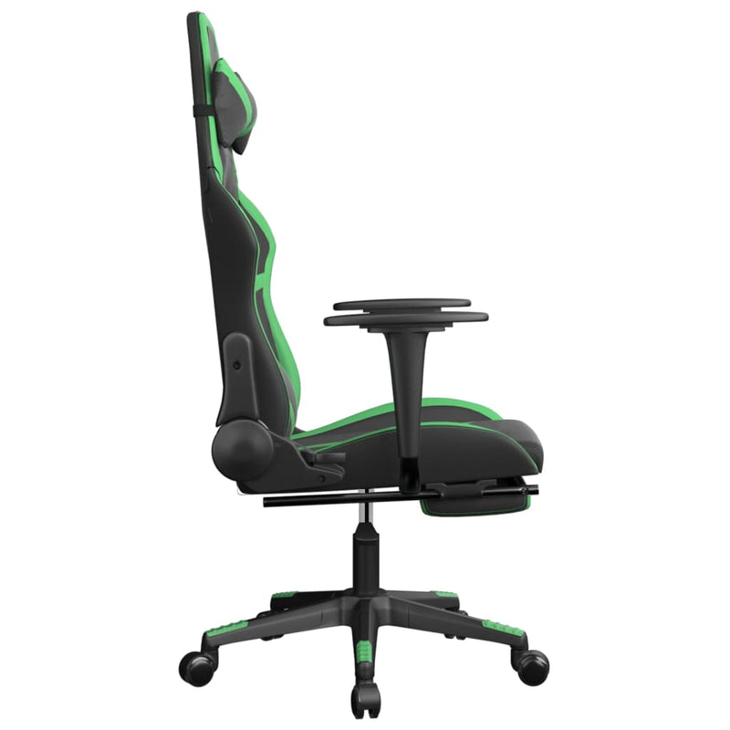 vidaXL Gaming Chair with Footrest Black and Green Faux Leather