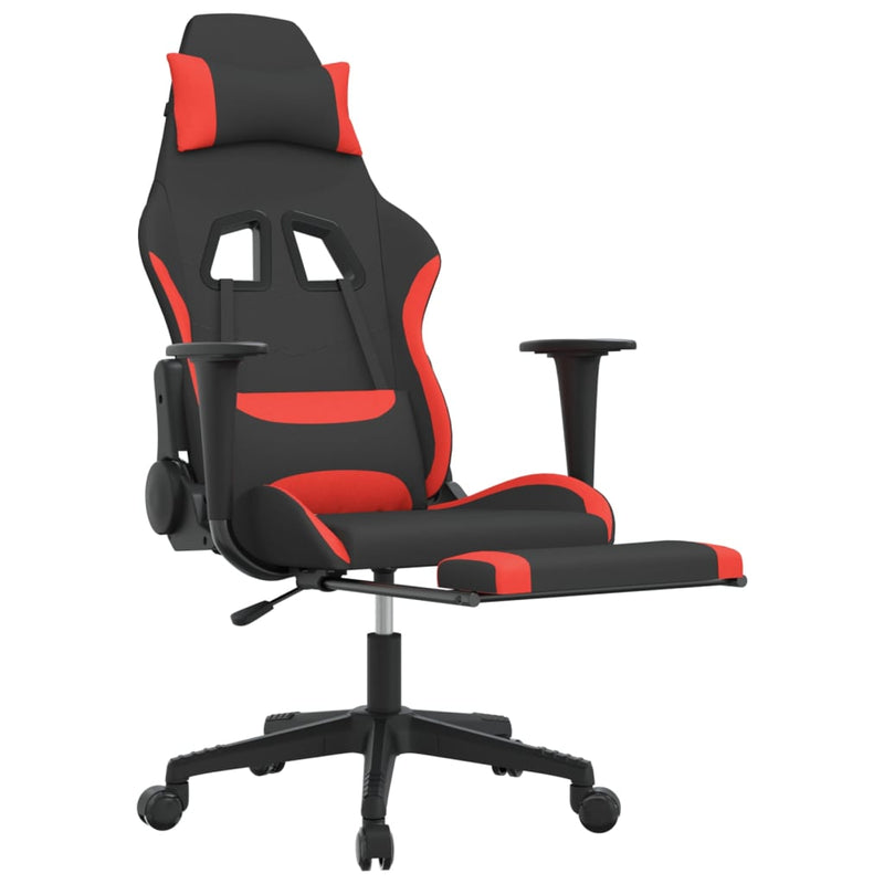 vidaXL Gaming Chair with Footrest Black and Red Fabric