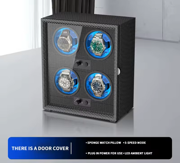 Carbon Watch Winder Box – Silent Motor & LED Display