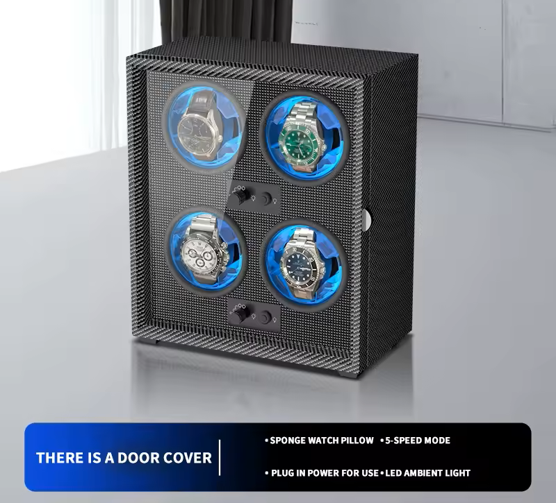 Carbon Watch Winder Box – Silent Motor & LED Display