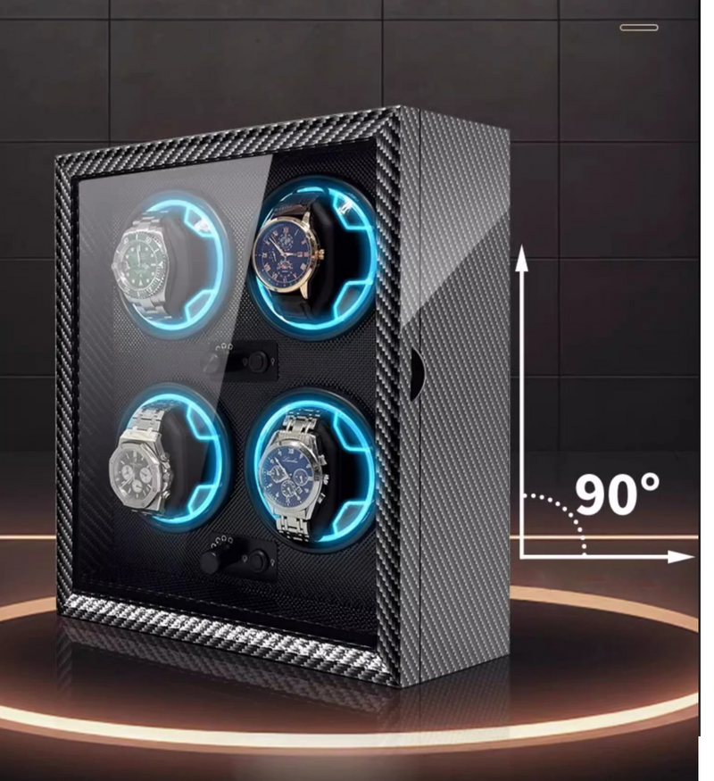 Carbon Watch Winder Box – Silent Motor & LED Display